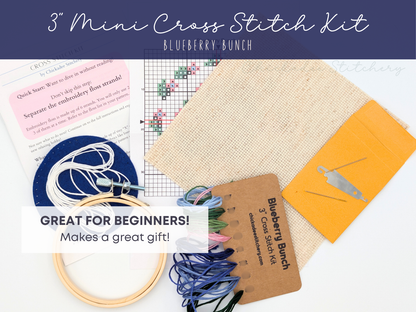 Mini Cross Stitch Kit: Blueberry Bunch 3"