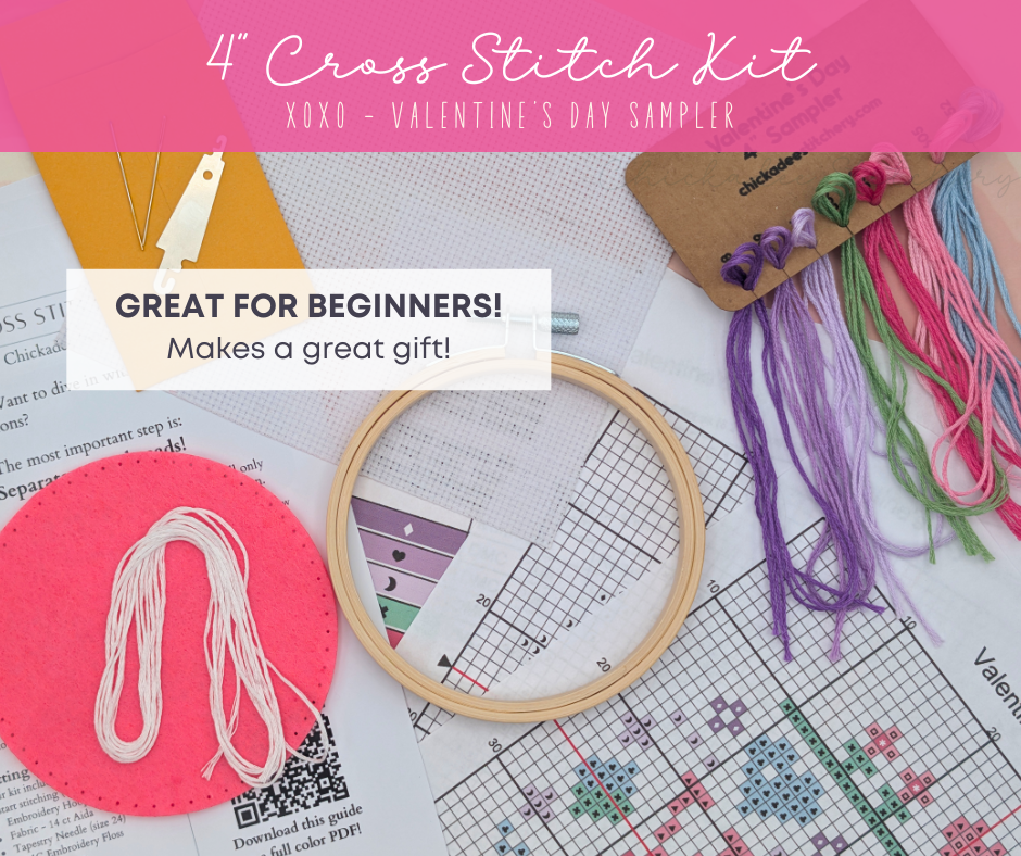 Cross Stitch Kit: XOXO Valentine's Day Sampler - 4"