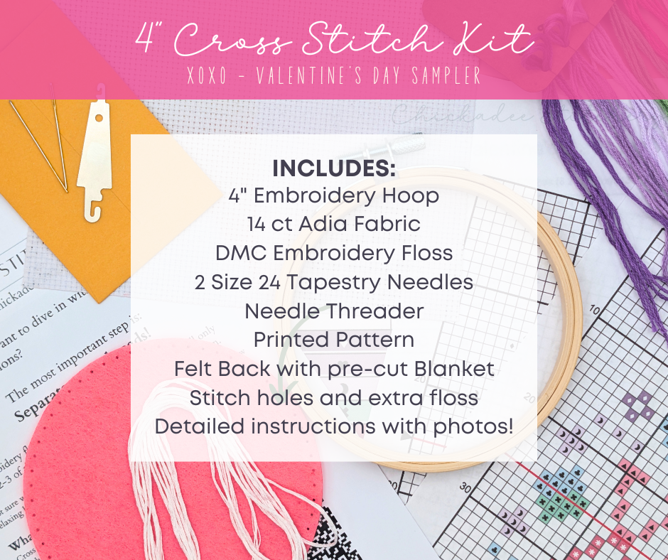 Cross Stitch Kit: XOXO Valentine's Day Sampler - 4"