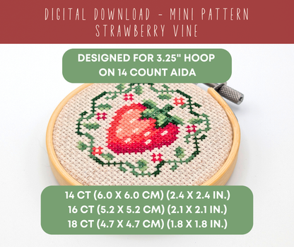 Strawberry Vine - Mini Cross Stitch Pattern Digital Download