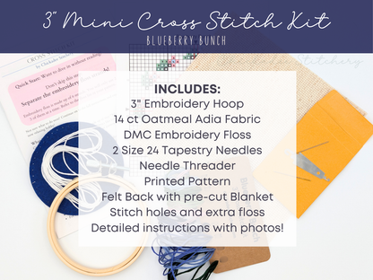Mini Cross Stitch Kit: Blueberry Bunch 3"