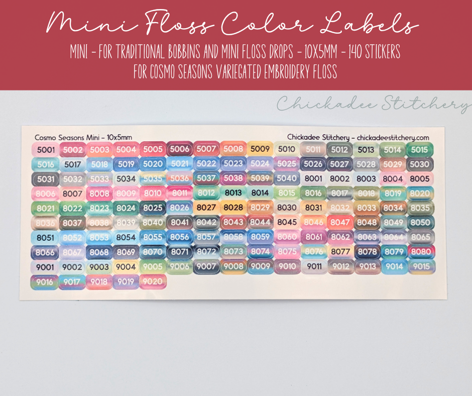 COSMO Seasons (Variegated) Color Labels - 140 Glossy Stickers for Floss Drops and Bobbins