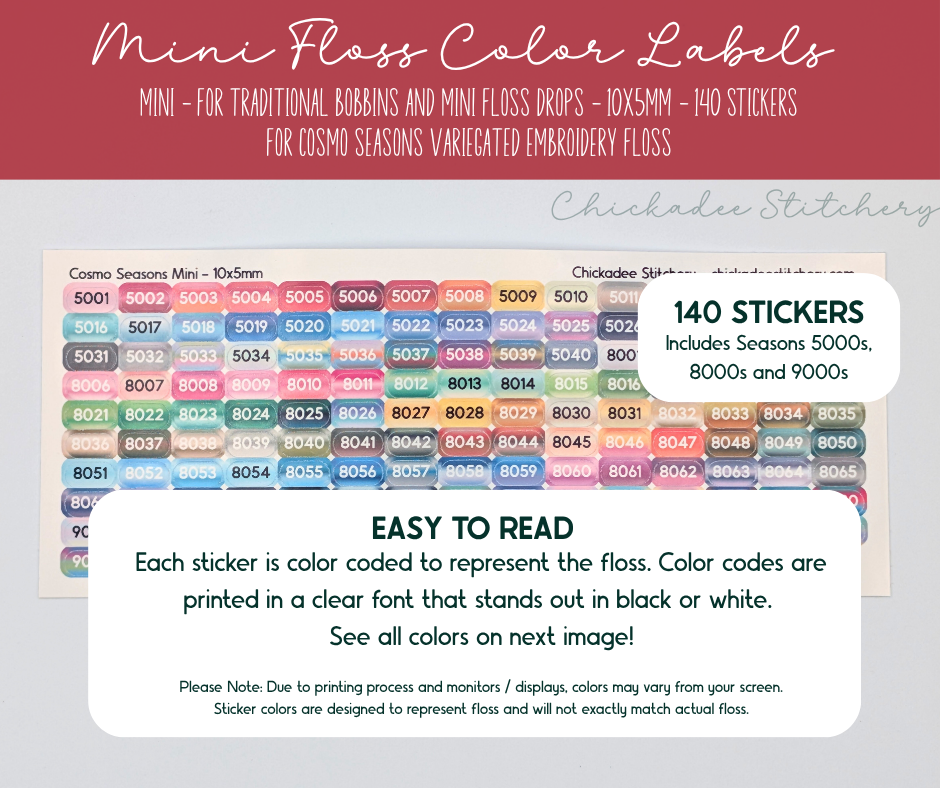 COSMO Seasons (Variegated) Color Labels - 140 Glossy Stickers for Floss Drops and Bobbins