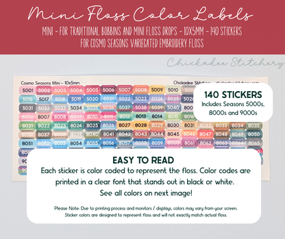 COSMO Seasons (Variegated) Color Labels - 140 Glossy Stickers for Floss Drops and Bobbins