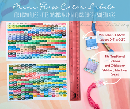 COSMO Floss Color Stickers: 501 Glossy Vinyl Labels for Floss Drops