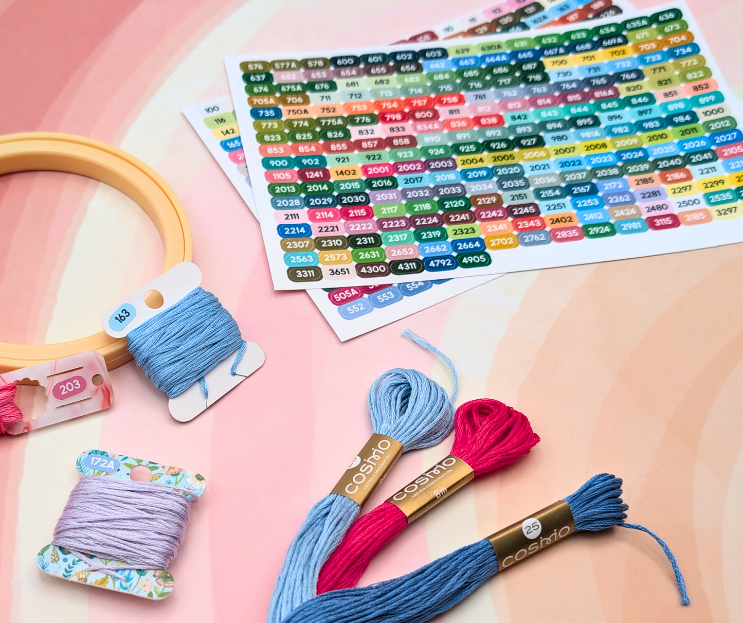 COSMO Floss Color Stickers: 501 Glossy Vinyl Labels for Floss Drops