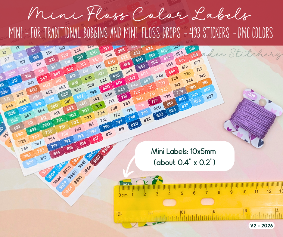 DMC Floss Color Labels for Floss Drops & Bobbins (Solid Colors)