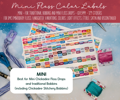 DMC Color Labels: Variegated, Variations, Coloris, Light Effects, Étoile, Satin & Discontinued Floss Colors