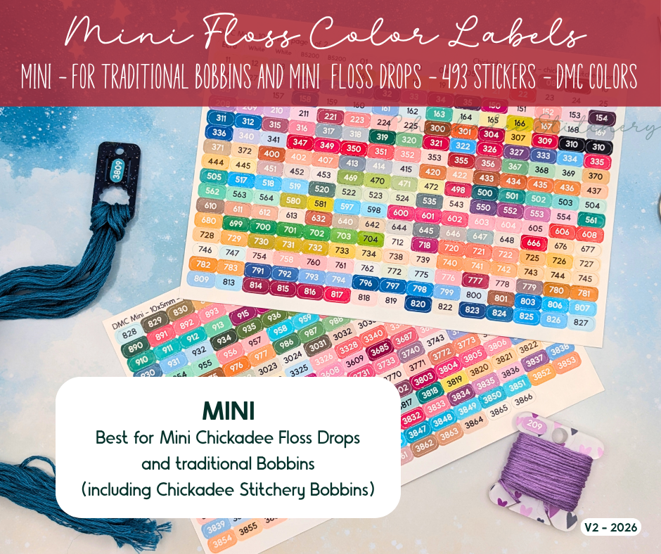 DMC Floss Color Labels for Floss Drops & Bobbins (Solid Colors)
