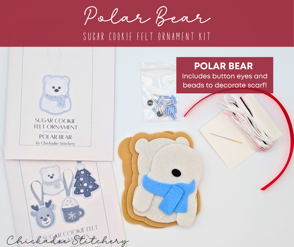 Sugar Cookie Felt Ornament Kits: Reindeer, Polar Bear, Christmas Tree, Hot Cocoa Mug