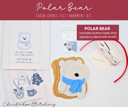 Sugar Cookie Felt Ornament Kits: Reindeer, Polar Bear, Christmas Tree, Hot Cocoa Mug