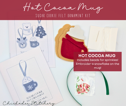 Sugar Cookie Felt Ornament Kits: Reindeer, Polar Bear, Christmas Tree, Hot Cocoa Mug
