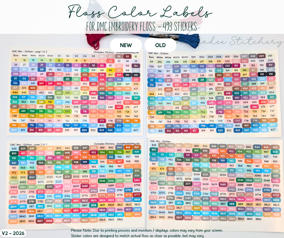 DMC Floss Color Labels for Floss Drops & Bobbins (Solid Colors)