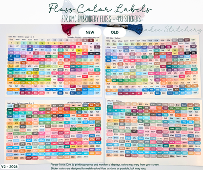 DMC Floss Color Labels for Floss Drops & Bobbins (Solid Colors)