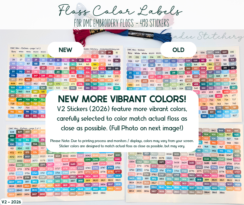 DMC Floss Color Labels for Floss Drops & Bobbins (Solid Colors)