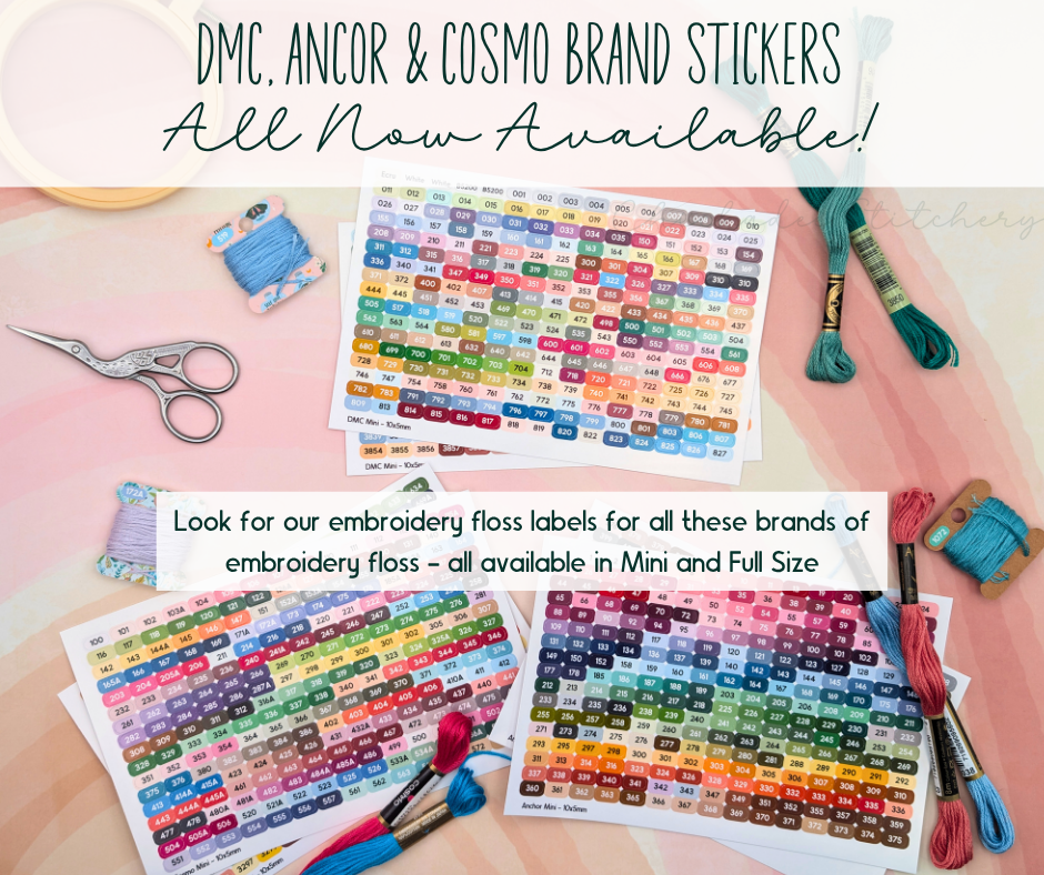 DMC Floss Color Labels for Floss Drops & Bobbins (Solid Colors)