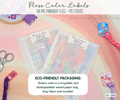 DMC Floss Color Labels for Floss Drops & Bobbins (Solid Colors)