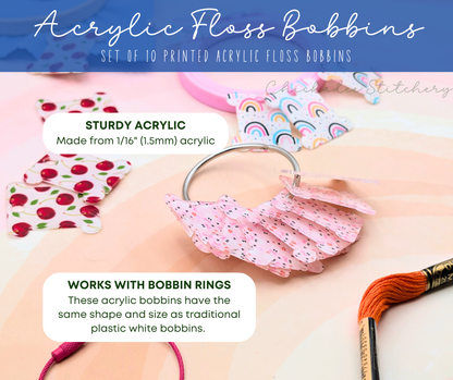 Acrylic Embroidery Floss Bobbins - Set of 10