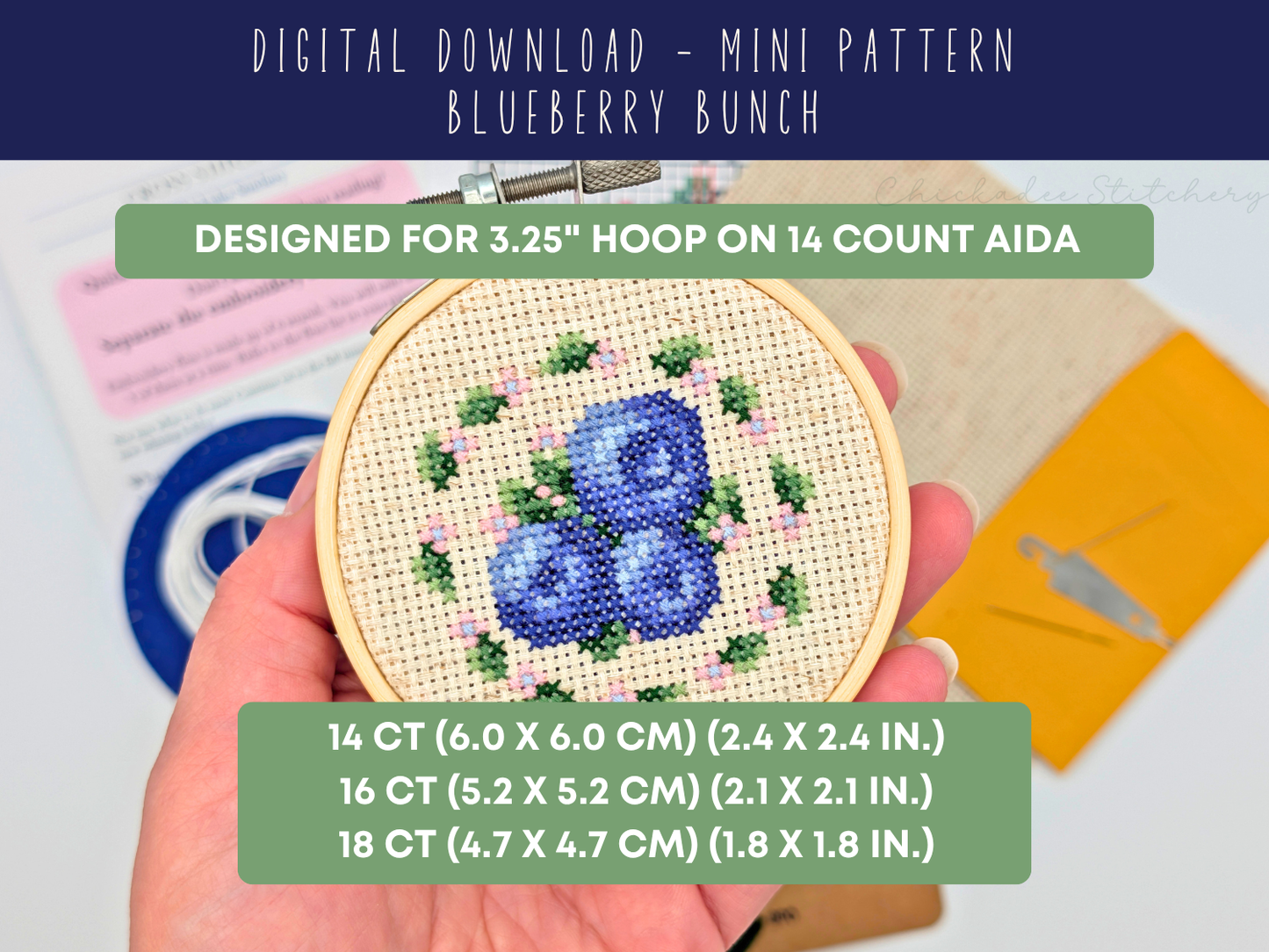 Blueberry Bunch - Mini Cross Stitch Pattern Digital Download