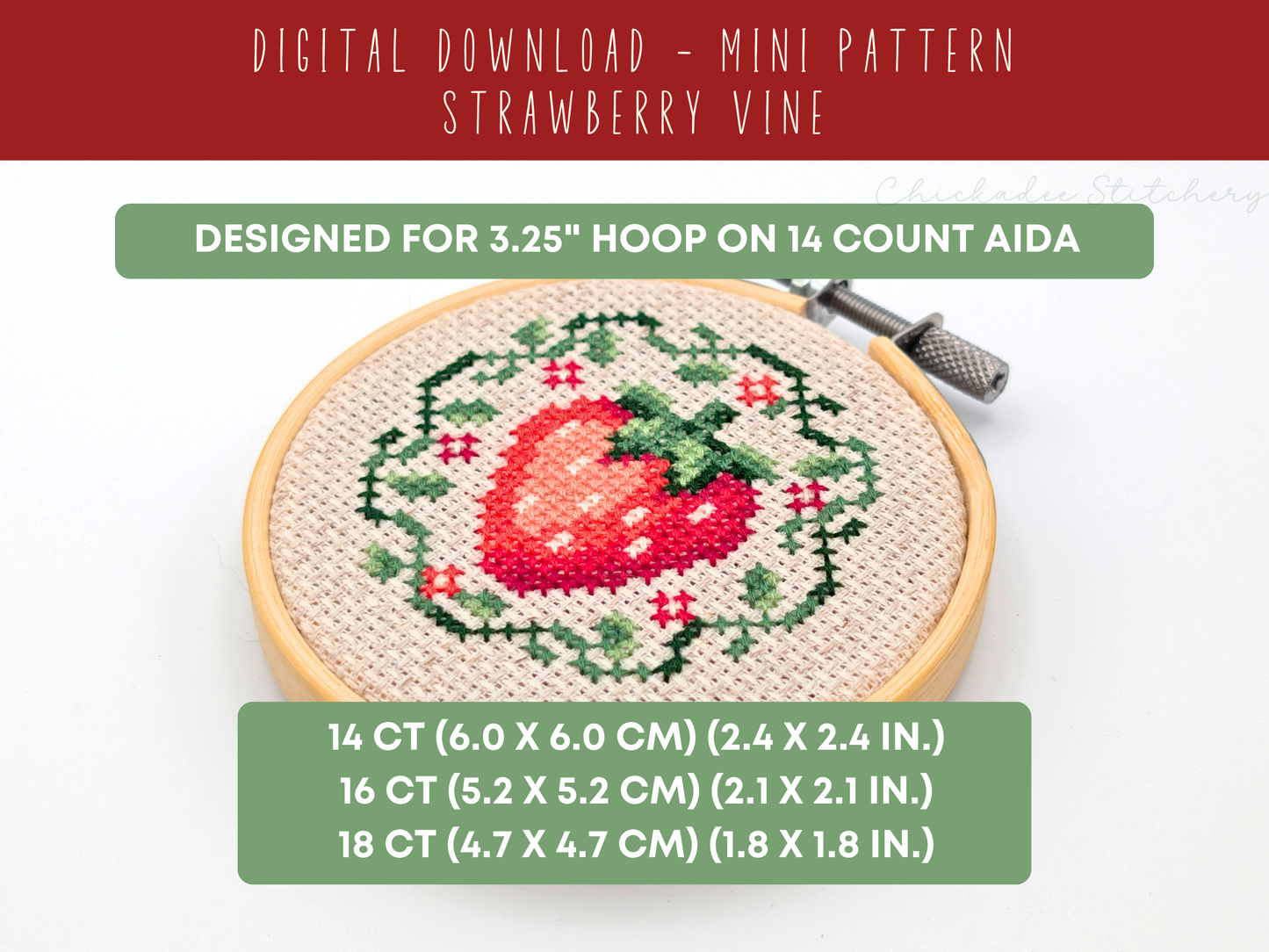 Strawberry Vine - Mini Cross Stitch Pattern Digital Download