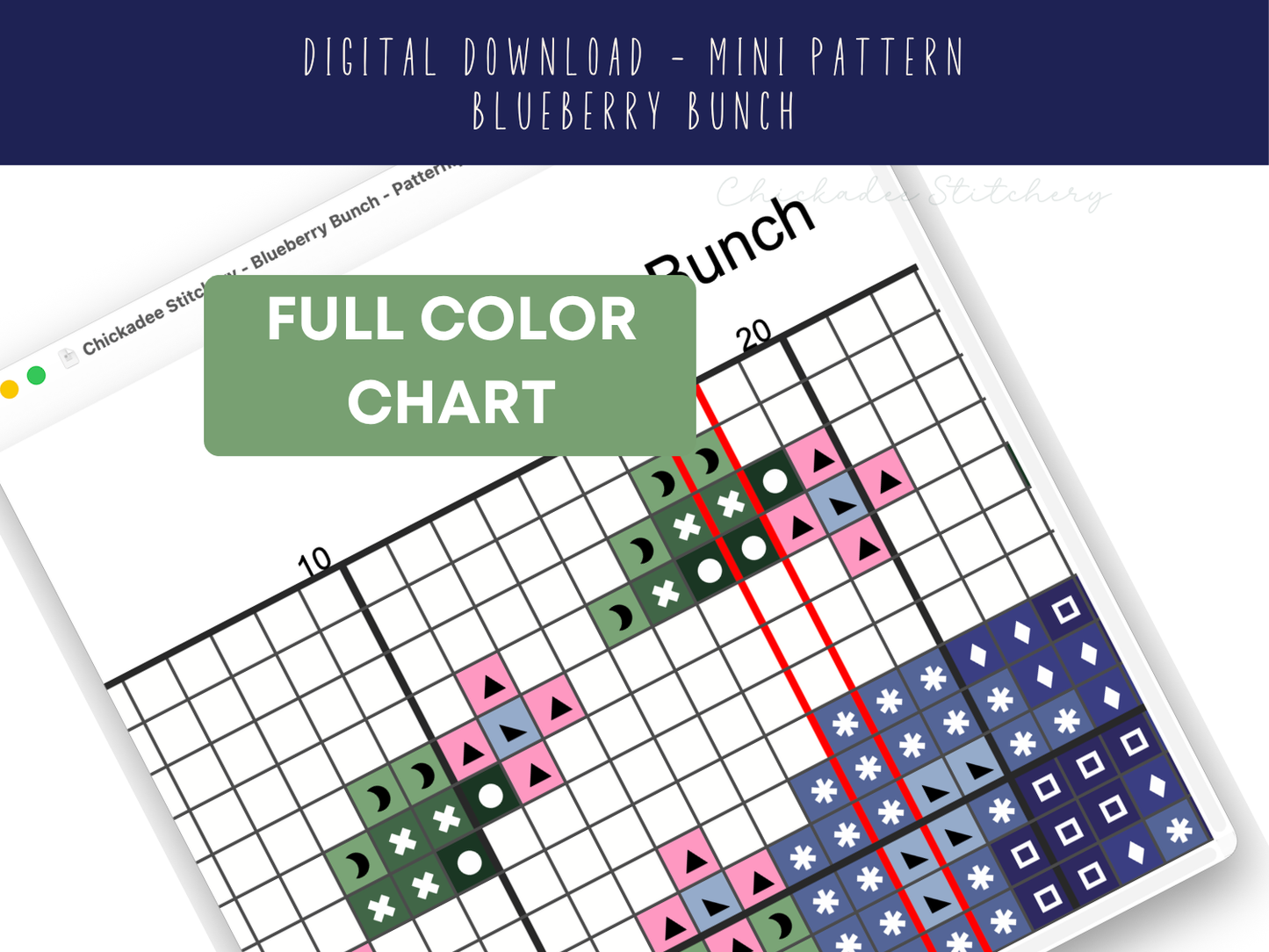 Blueberry Bunch - Mini Cross Stitch Pattern Digital Download