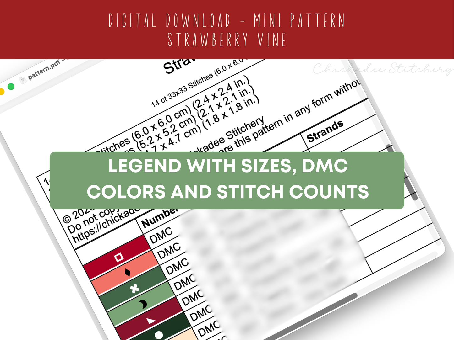 Strawberry Vine - Mini Cross Stitch Pattern Digital Download