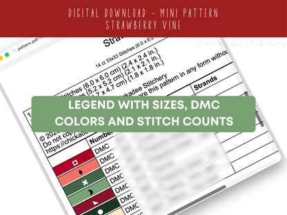 Strawberry Vine - Mini Cross Stitch Pattern Digital Download