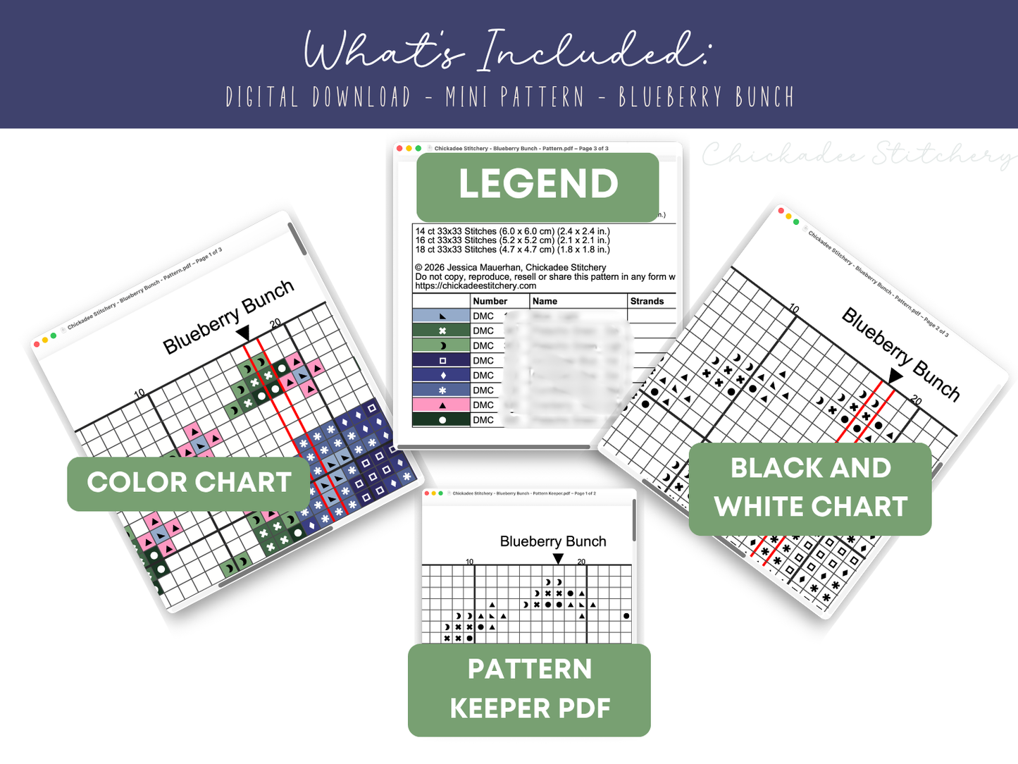 Blueberry Bunch - Mini Cross Stitch Pattern Digital Download